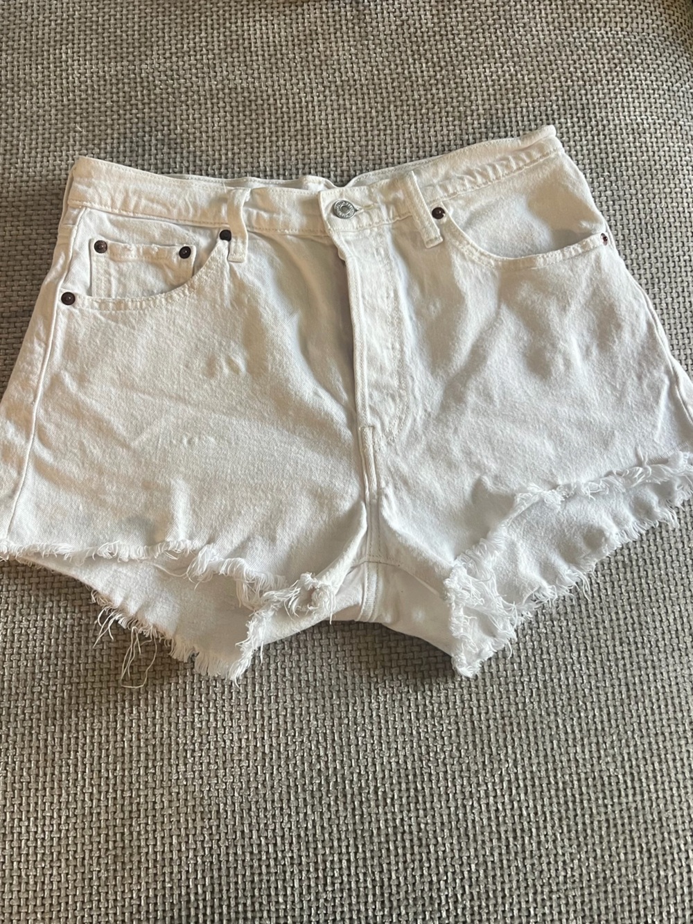 Levi’s 501 White Denim Cutoff Shorts W29 Frayed Raw Hem High Rise